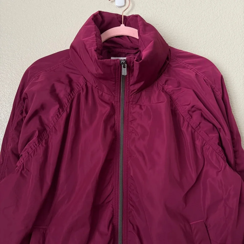 Athleta Jacket Womens Large Purple Jet Set Ruched Bomber Full Side Zip Athletic